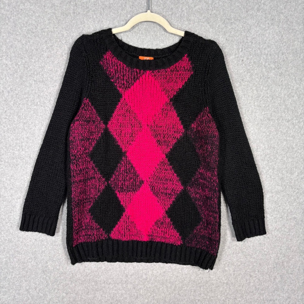 Joe Fresh Argyle Sweater Medium Pink Tennis Prep‎ Preppy Academia Cute Soft Cozy